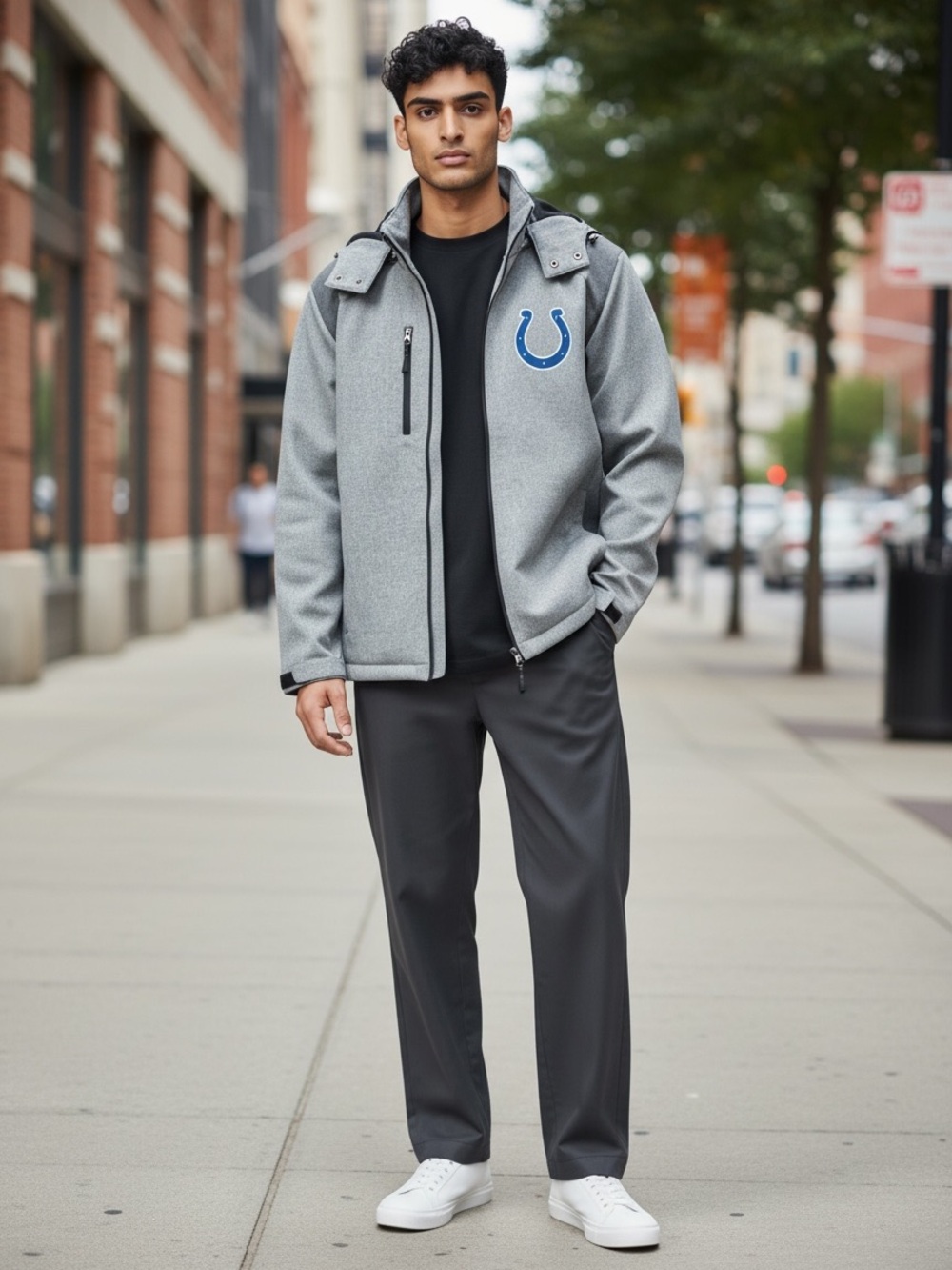 NFL Gray Performance Jacket with Blue Team Emblem, Indianapolis Colts, NFL, Med
